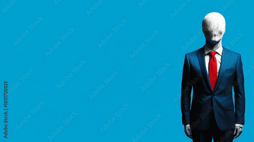 Faceless Businessman in Blue Suit and Red Tie on Blue Background Faceless Businessman in Blue Suit and Red Tie on Blue Background