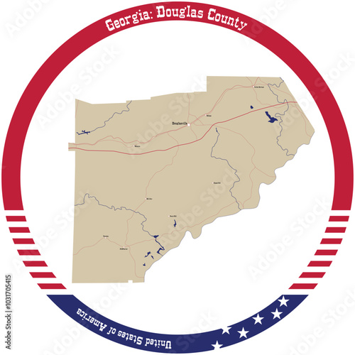 Map of Douglas County in Georgia, USA arranged in a circle. photo