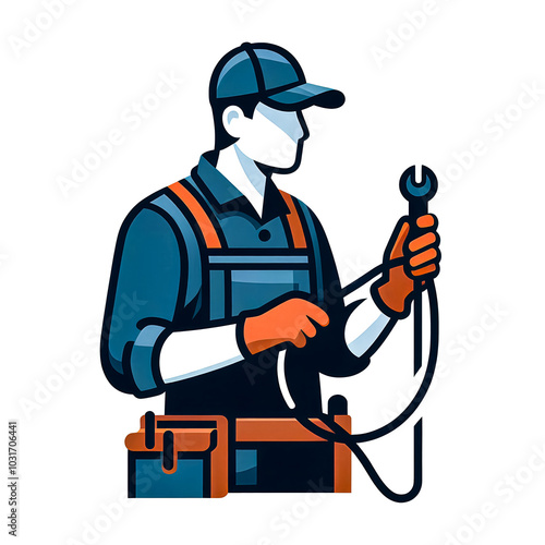 Isolated vector illustration of professional male electrical engineer on white background. photo