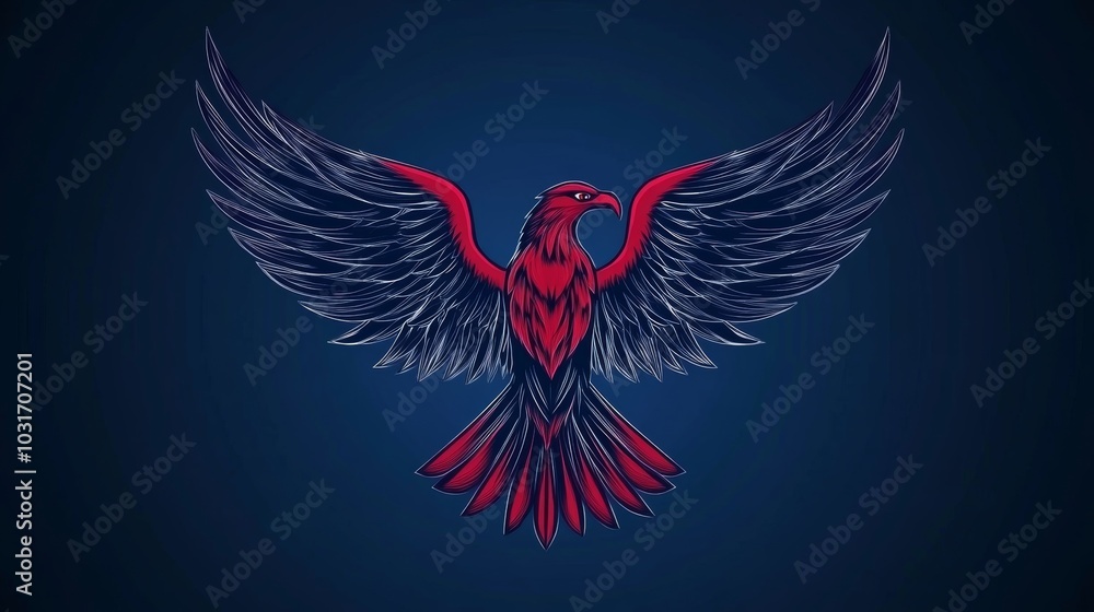 Obraz premium Red and Black Eagle Illustration with Spread Wings on Blue Background
