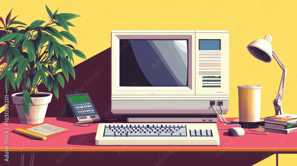 Fototapeta premium Retro Computer Enthusiast Engages in Vintage Computing