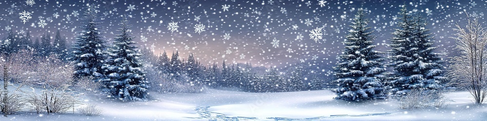 Creative Abstract Winter Landscape Featuring Snow-Covered Terrain with Falling Snowflakes and Blurred Forest in the Distance, Creating a Tranquil and Serene Atmosphere, Perfect for Decoration or Wall Creative Abstract Winter Landscape Featuring Snow-Covered Terrain with Falling Snowflakes and Blurred Forest in the Distance, Creating a Tranquil and Serene Atmosphere, Perfect for Decoration or Wall