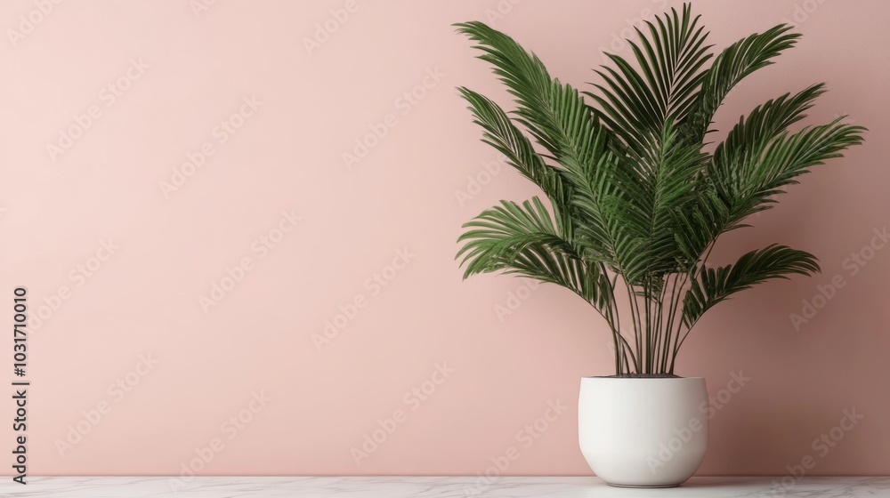 Minimalist Interior Design with Palm Plant and Pink Wall Minimalist Interior Design with Palm Plant and Pink Wall