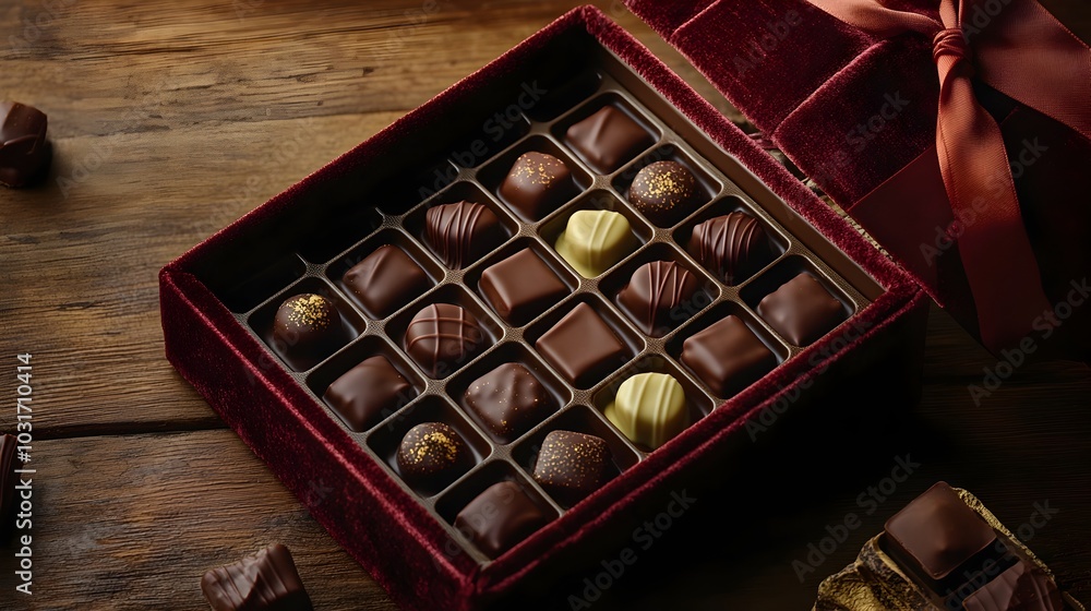 Luxurious Artisan Chocolate Box with Velvet Lined Presentation and Satin Ribbon