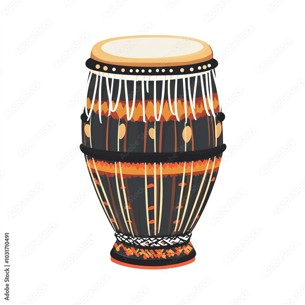 Dhol - A drum is a musical instrument consisting of a skin.illustration Dhol - A drum is a musical instrument consisting of a skin.illustration
