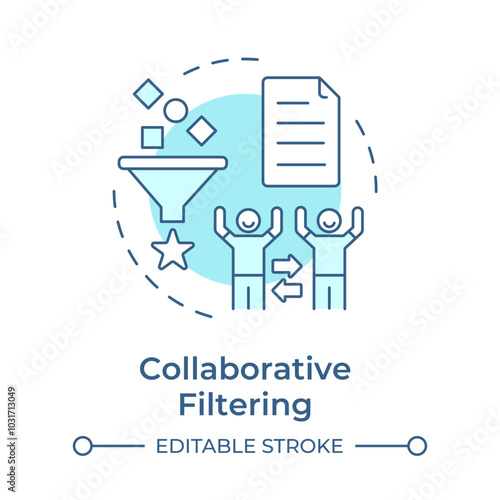 Collaborative filtering soft blue concept icon. User data, organization. Advertising system. Round shape line illustration. Abstract idea. Graphic design. Easy to use article, blog post