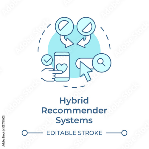 Hybrid recommender systems soft blue concept icon. Personalized content, preferences. User data. Round shape line illustration. Abstract idea. Graphic design. Easy to use article, blog post