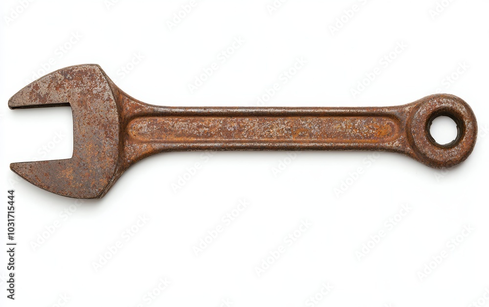 A large wrench with a rough, used surface, isolated on a white background A large wrench with a rough, used surface, isolated on a white background