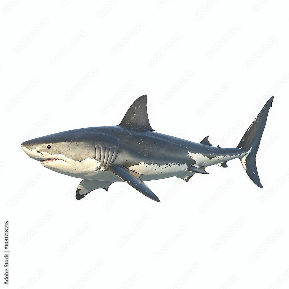 Naklejka premium Great White Shark Isolated Realistic 3D Render Ocean Animal Predator Marine Life Un