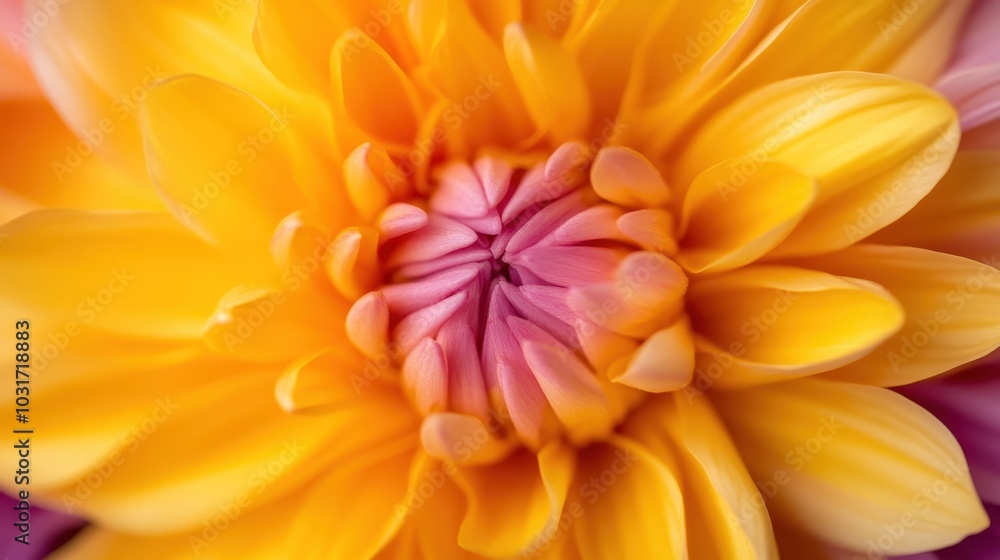 A close-up macro photograph showcasing a vibrant yellow flower with pink accents, highlighting the intricate petal arrangement in stunning detail. A close-up macro photograph showcasing a vibrant yellow flower with pink accents, highlighting the intricate petal arrangement in stunning detail.