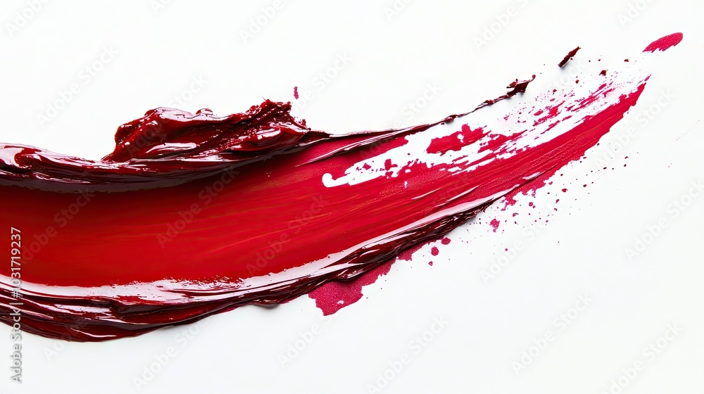 A bold red smear of lipstick against a white background, highlighting the vibrant texture and application of makeup. A bold red smear of lipstick against a white background, highlighting the vibrant texture and application of makeup.
