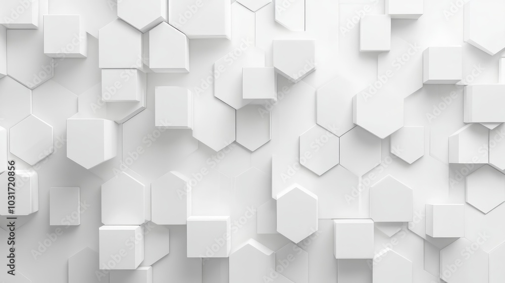 Abstract white geometric pattern of 3D hexagons and squares. Abstract white geometric pattern of 3D hexagons and squares.