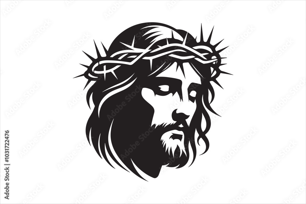 Minimalist Black Silhouette of Jesus Christ with Crown of Thorns Clean Line Art 35.eps Minimalist Black Silhouette of Jesus Christ with Crown of Thorns Clean Line Art 35.eps
