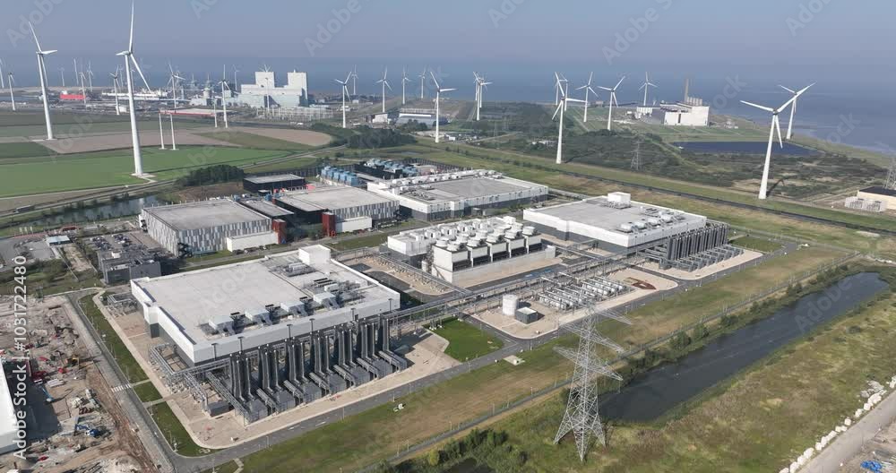 Detail of a large data center, big tech and data, internet and information technology infrastructure in The Netherlands.
