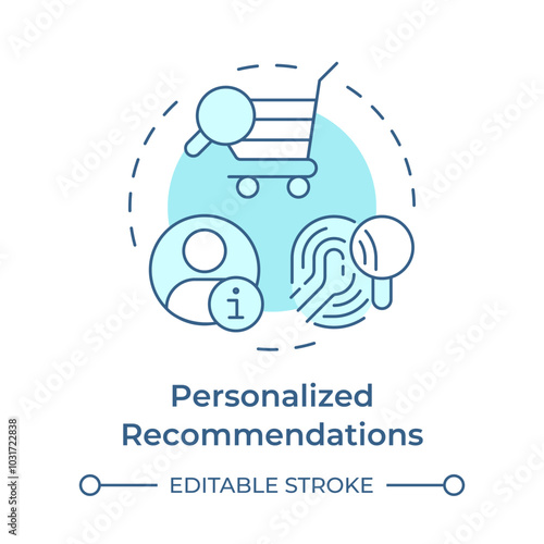 Personalized recommendations soft blue concept icon. Data collection, preferences tracking. Round shape line illustration. Abstract idea. Graphic design. Easy to use article, blog post