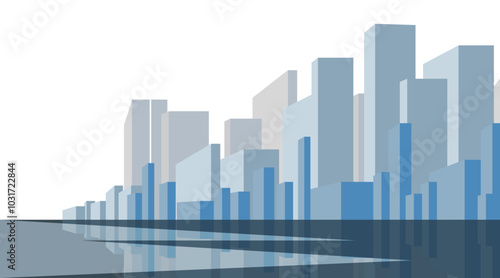 Modern City Skyline with Reflections on Water
