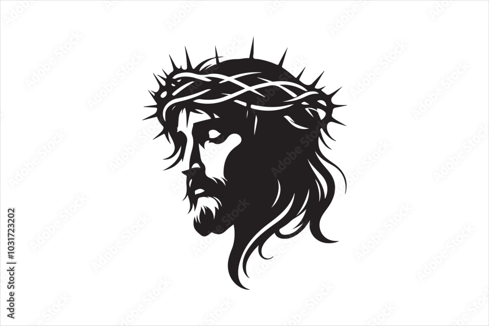 Minimalist Black Silhouette of Jesus Christ with Crown of Thorns Clean Line Art 48.eps Minimalist Black Silhouette of Jesus Christ with Crown of Thorns Clean Line Art 48.eps