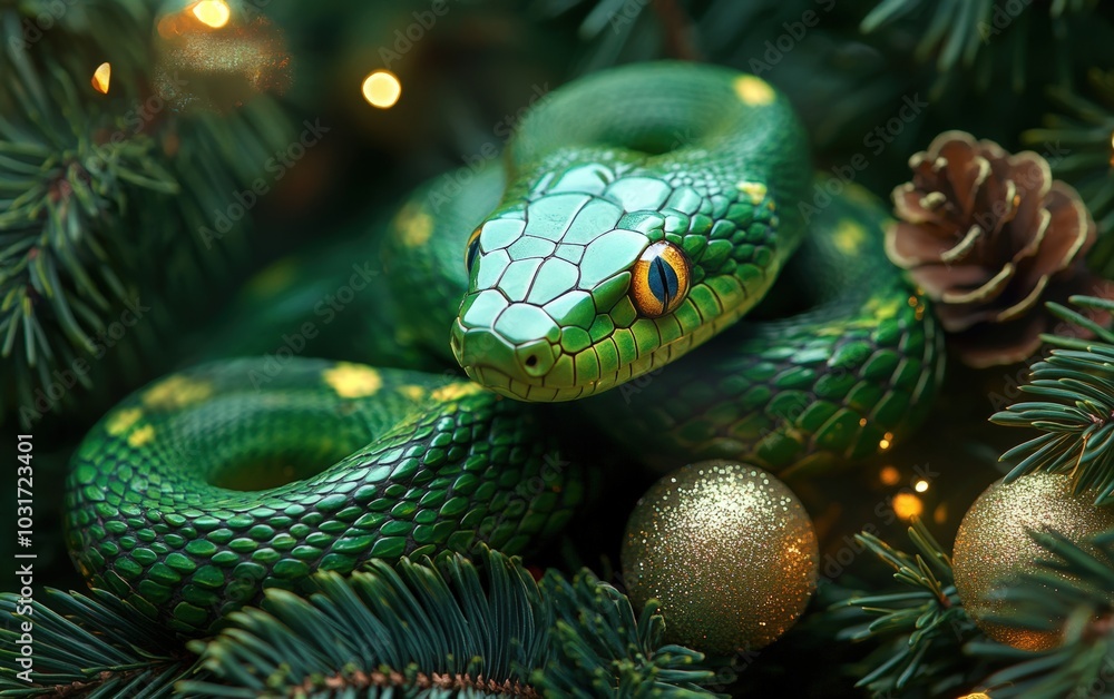 Fototapeta premium christmass new year green snake background 