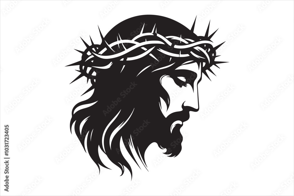 Minimalist Black Silhouette of Jesus Christ with Crown of Thorns Clean Line Art 50.eps Minimalist Black Silhouette of Jesus Christ with Crown of Thorns Clean Line Art 50.eps