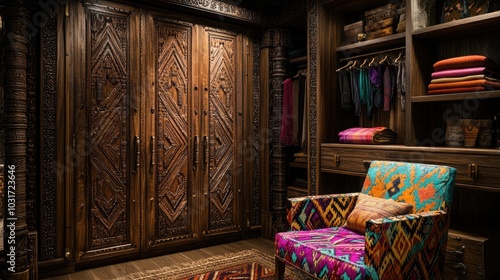 A luxury tribal-themed dressing area