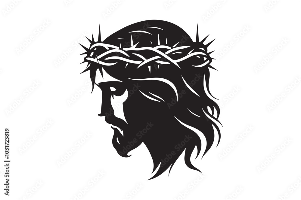 Minimalist Black Silhouette of Jesus Christ with Crown of Thorns Clean Line Art 52.eps Minimalist Black Silhouette of Jesus Christ with Crown of Thorns Clean Line Art 52.eps
