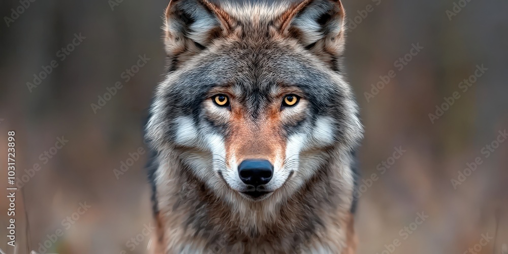 Majestic Grey Wolf Close Up Portrait in Nature Majestic Grey Wolf Close Up Portrait in Nature