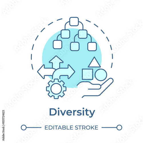 Diversity soft blue concept icon. Data management, filtering. Methodology algorithms, technology. Round shape line illustration. Abstract idea. Graphic design. Easy to use article, blog post