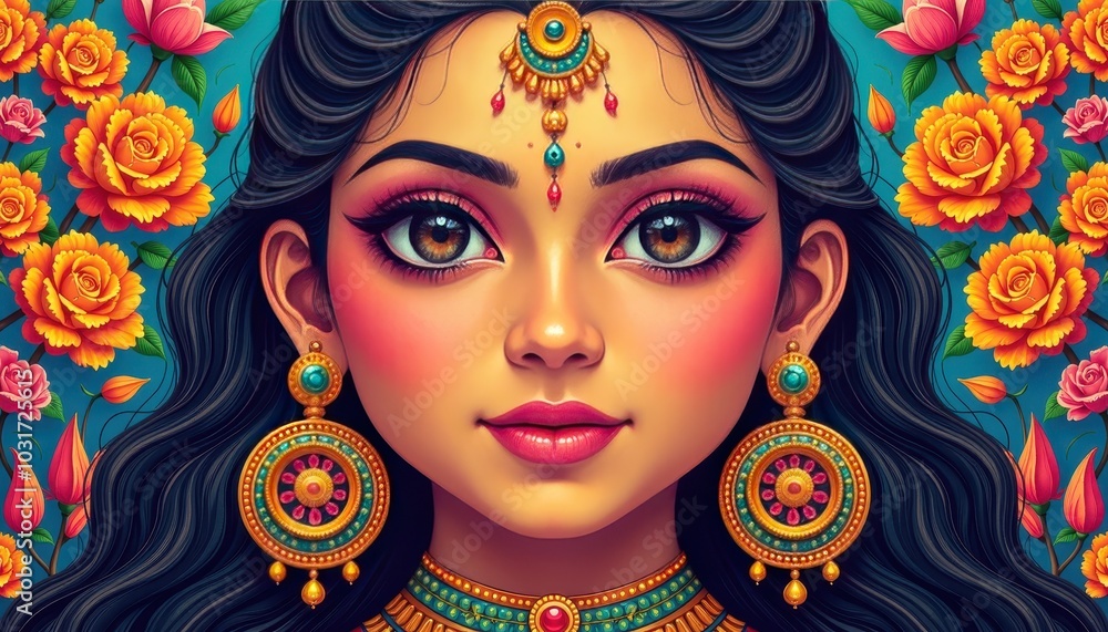 Creative Fusion of Modern and Traditional Art Elements Showcasing the Vibrancy of Maha Navami Celebrations. Creative Fusion of Modern and Traditional Art Elements Showcasing the Vibrancy of Maha Navami Celebrations.