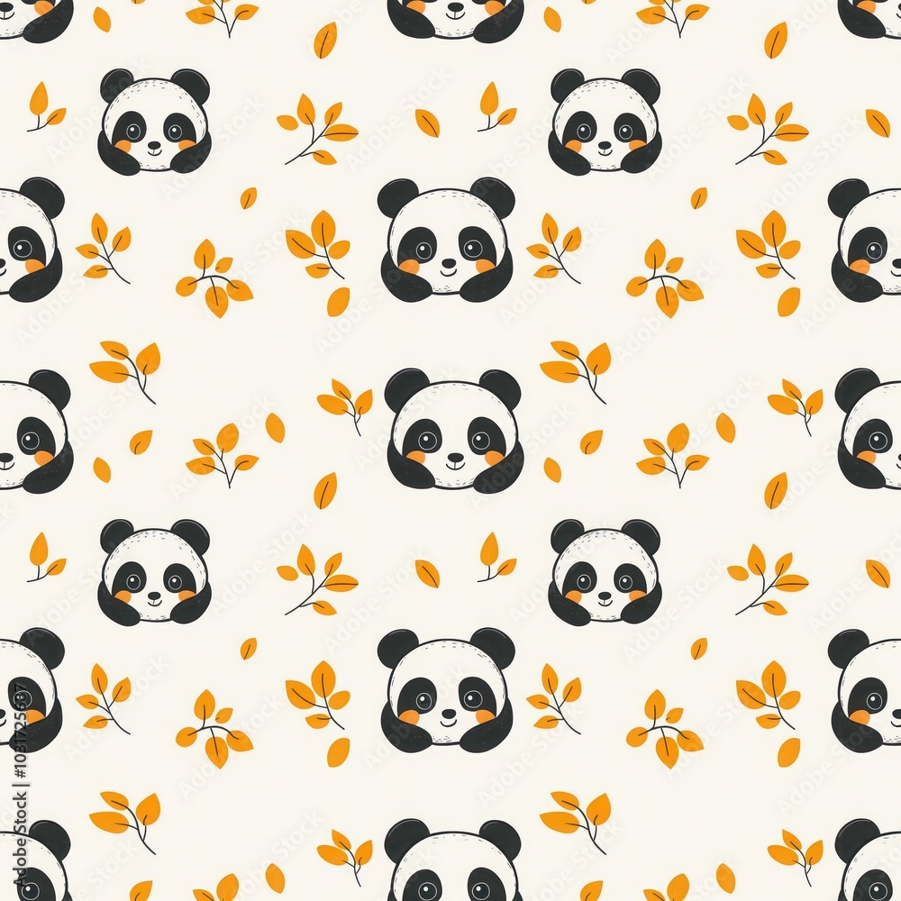 Seamless pattern between panda and leaves Seamless pattern between panda and leaves