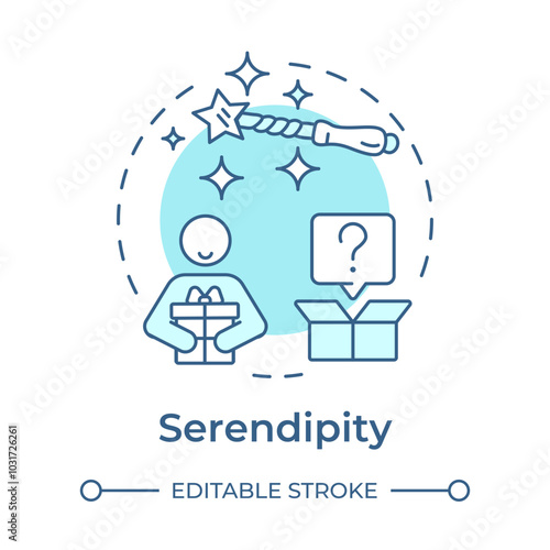 Serendipity soft blue concept icon. User experience, personalized recommendations. Algorithms, marketing. Round shape line illustration. Abstract idea. Graphic design. Easy to use article, blog post