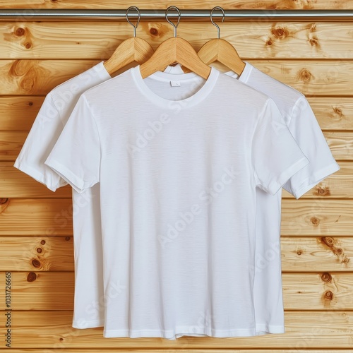 Wallpaper Mural Blank White T Shirt Mockup on Wooden Hanger for Design Presentation Torontodigital.ca