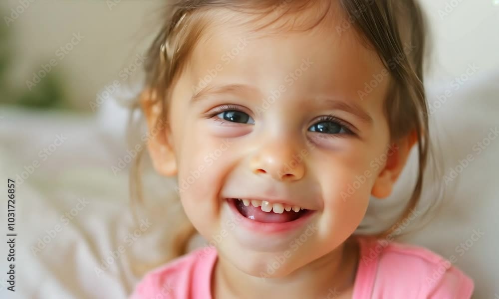 Close up portrait of a little girl smiling with her mouth open showing her teeth. Close up portrait of a little girl smiling with her mouth open showing her teeth.