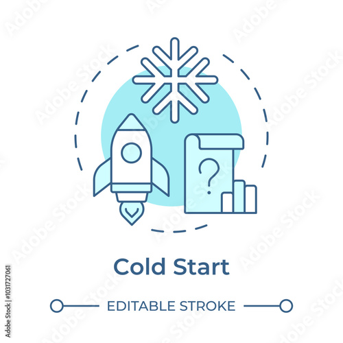 Cold start soft blue concept icon. Recommendation system, marketing. Data organization. Round shape line illustration. Abstract idea. Graphic design. Easy to use article, blog post