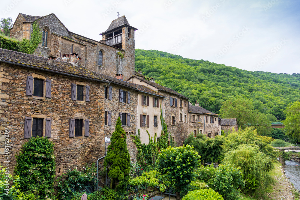Brousse, France. 05-29-2024.View of the village of Brousse le Chateau. Aveyron. Occitanie. France. Brousse, France. 05-29-2024.View of the village of Brousse le Chateau. Aveyron. Occitanie. France.