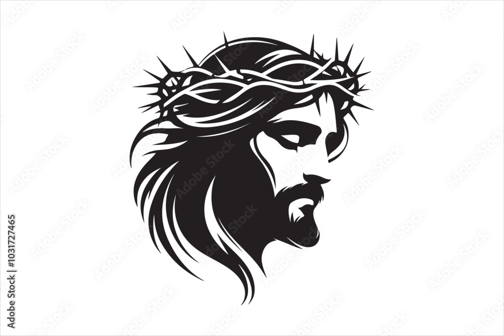 Minimalist Black Silhouette of Jesus Christ with Crown of Thorns Clean Line Art 82.eps Minimalist Black Silhouette of Jesus Christ with Crown of Thorns Clean Line Art 82.eps