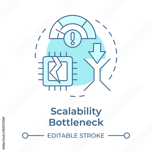 Scalability bottleneck soft blue concept icon. Computing system, system performance. Efficiency, optimization. Round shape line illustration. Abstract idea. Graphic design. Easy to use article