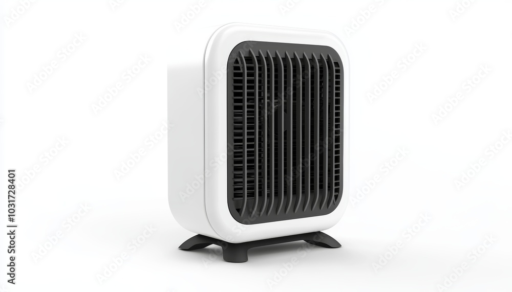 A portable space heater with adjustable louvers and digital thermostat, isolated on a clean white background A portable space heater with adjustable louvers and digital thermostat, isolated on a clean white background