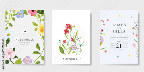 sweet elegant pink botanical Wedding Invitation, floral invite thank you, rsvp modern card Design in leaf and flower water color texture decorative Vector elegant rustic template