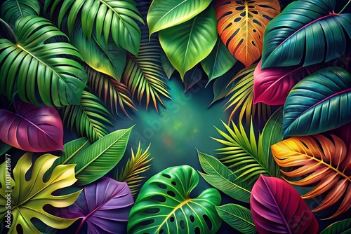 Wallpaper Mural Tropical Leaves Frame for Beauty and Wellness Brands - Ideal for Spa, Cosmetics, and Floral Designs Torontodigital.ca