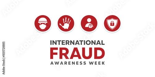 International Fraud Awareness Week. Human, hand, people icon, padlock and shield. Great for cards, banners, posters, social media and more. White background