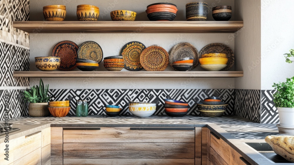 A modern kitchen with tribal flair A modern kitchen with tribal flair