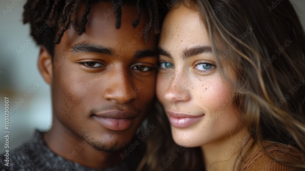 A young couple embraces closely, showcasing genuine affection. They are bathed in natural light, highlighting their joyful expressions and the comfortable atmosphere around them A young couple embraces closely, showcasing genuine affection. They are bathed in natural light, highlighting their joyful expressions and the comfortable atmosphere around them