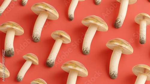 Mushroom photographed on a minimal background, amazing mushroom form. Background tranquil, mushroom dramatic.