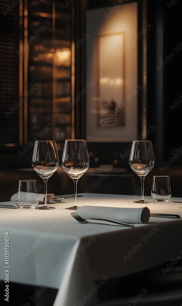 127. An elegant empty dining setting with soft lighting 127. An elegant empty dining setting with soft lighting