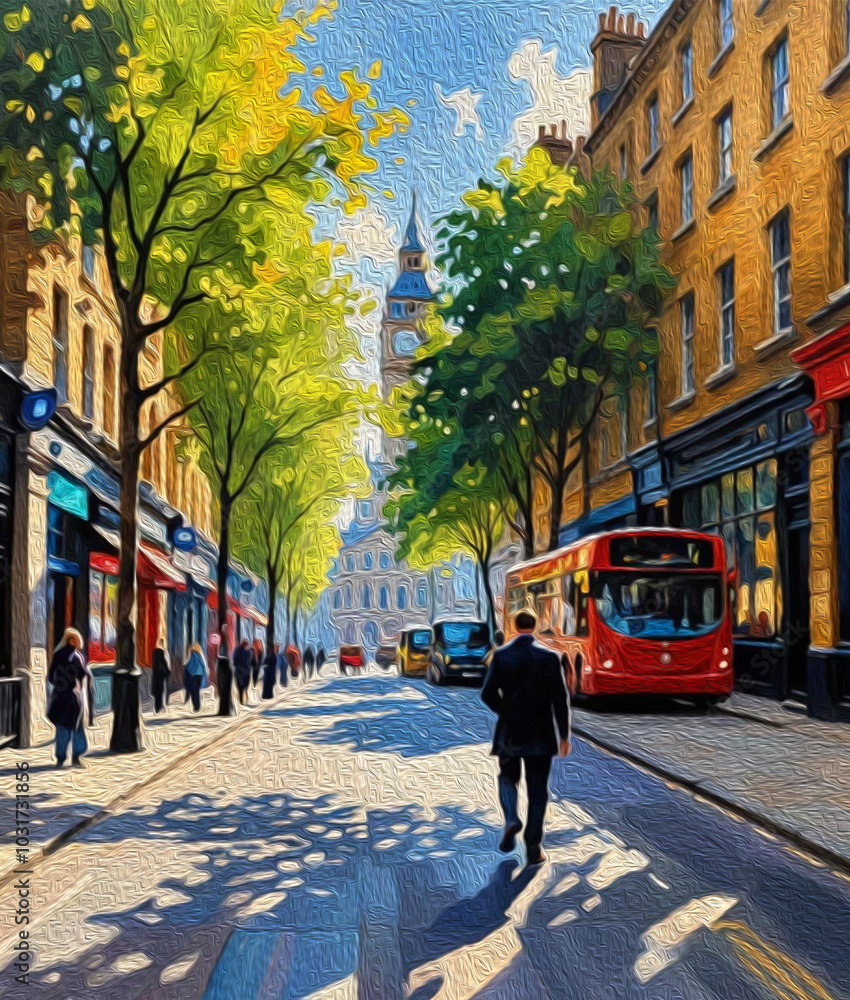 Obraz premium Oil painting. City landscape. Pattern for printing on wall decorations, fabrics, and for use in graphics.