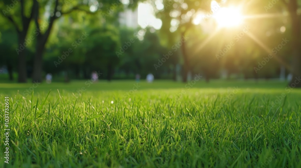 Lush green park with children playing, the vibrant energy of early morning, sun filtering through trees Lush green park with children playing, the vibrant energy of early morning, sun filtering through trees