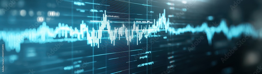 Abstract digital sound wave, blue light patterns on dark background. Abstract digital sound wave, blue light patterns on dark background.