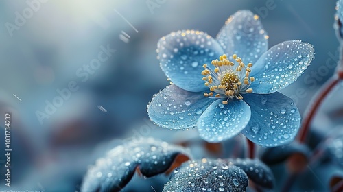 Blue Flower with Water Drops - Macro Photography