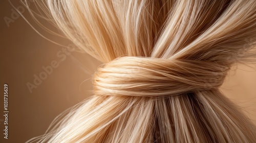 Golden blonde hair styled in a perfectly neat knot, capturing the essence of elegance, sophistication, and the artistry involved in contemporary hairstyling.