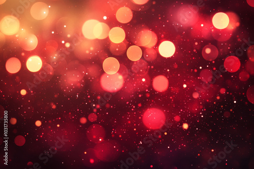 Red abstract background with glittering lights and bokeh, Christmas, Happy holiday new year